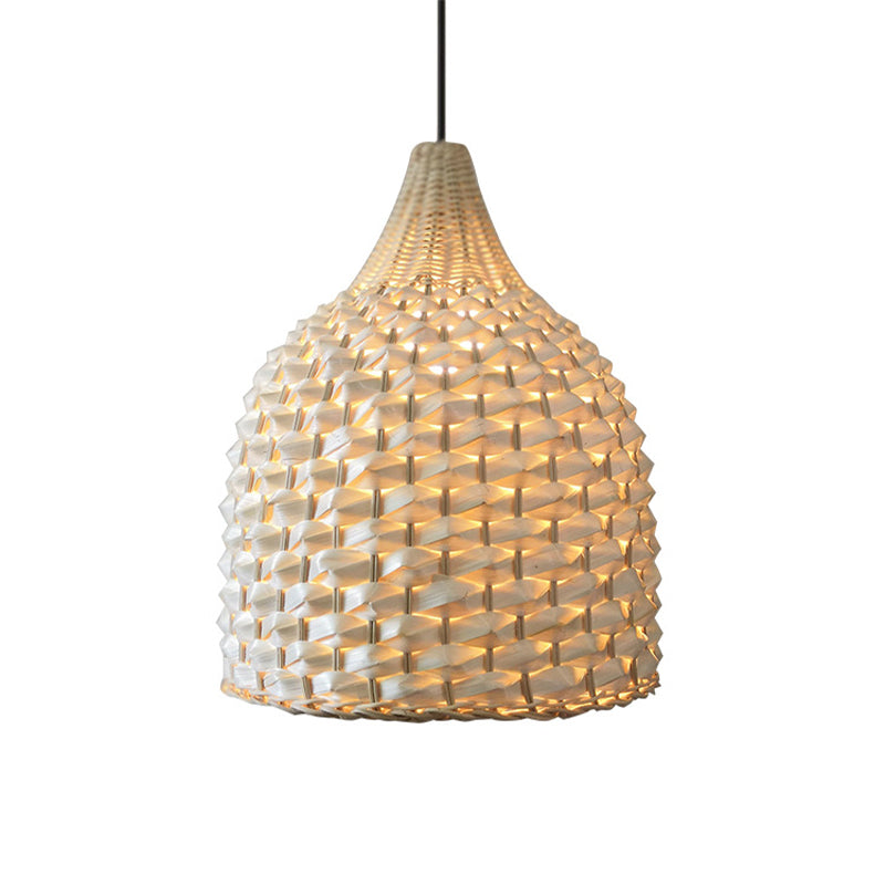 Modern Beige Bamboo Bell Pendant Light For Dining Room Ceiling