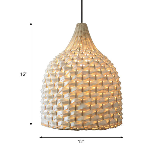 Modern Beige Bamboo Bell Pendant Light For Dining Room Ceiling