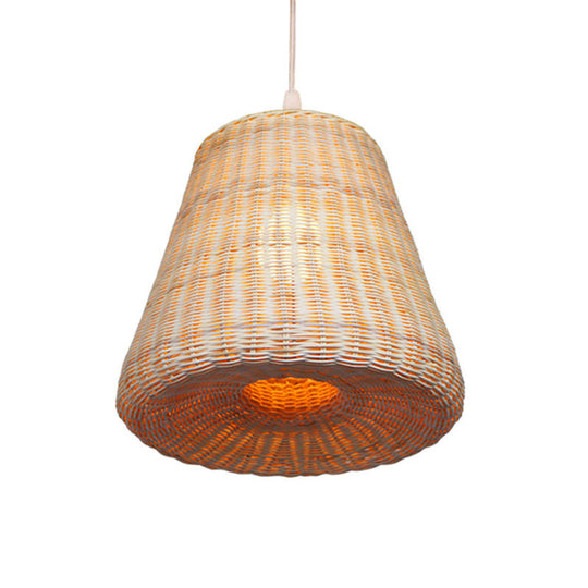 Wood Cone Pendant Lamp With Bamboo Shade - Traditional 1 Bulb Hanging Light Fixture