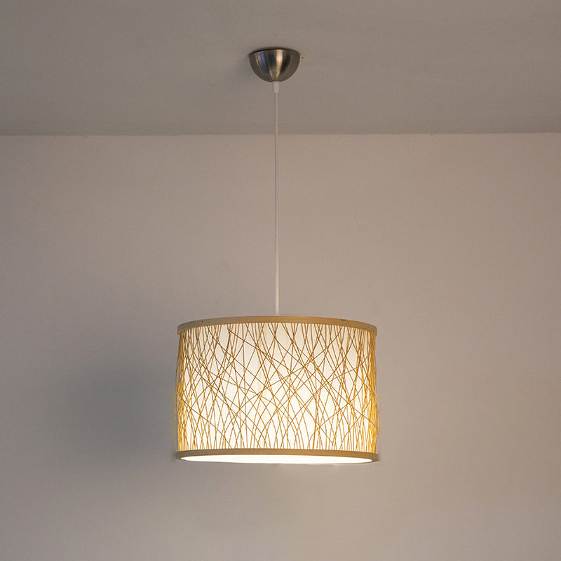 Modern Bamboo Pendant Light With Cylindrical Design And Wood Fixture