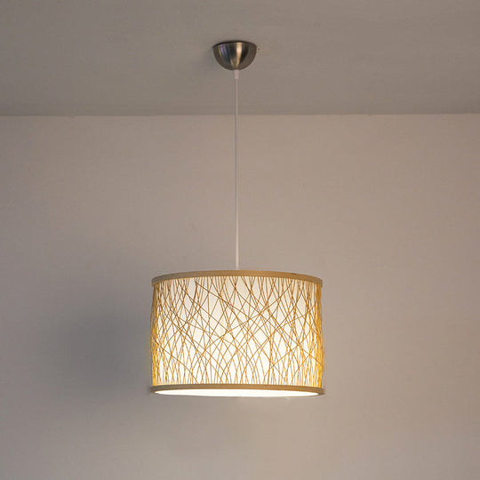 Modern Bamboo Pendant Light With Cylindrical Design And Wood Fixture