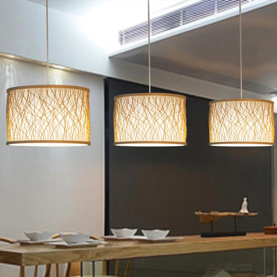 Modern Bamboo Pendant Light With Cylindrical Design And Wood Fixture