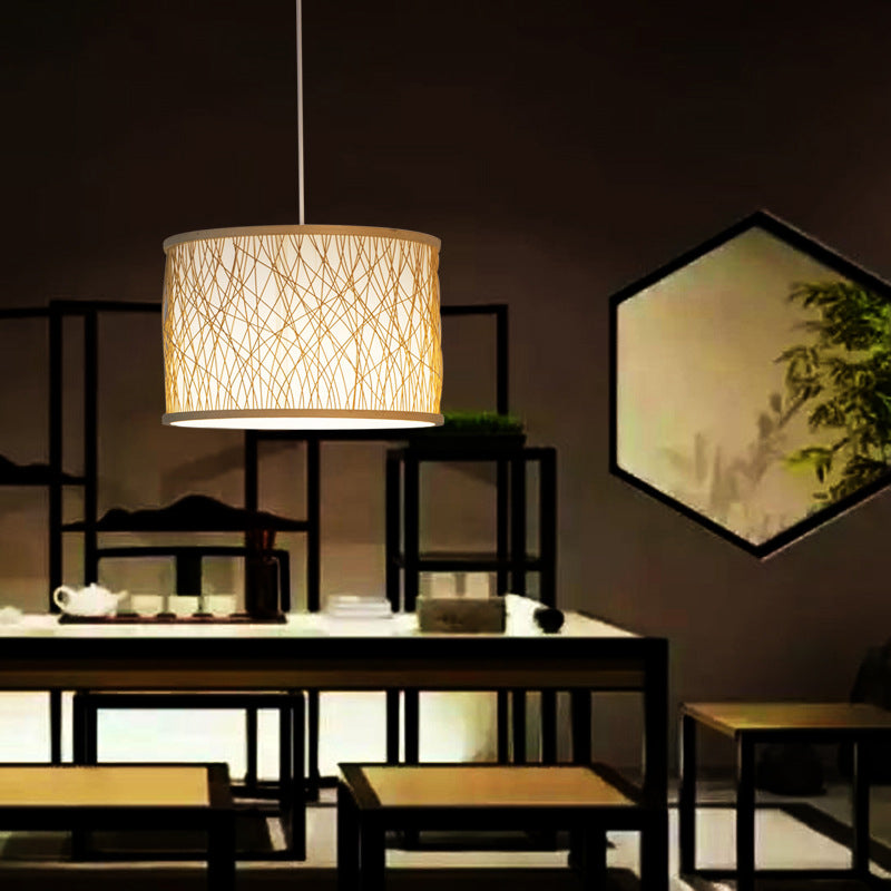 Modern Bamboo Pendant Light With Cylindrical Design And Wood Fixture