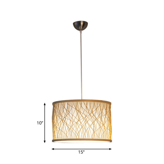 Modern Bamboo Pendant Lighting with Cylindrical Design - Wood Fixture, 1 Bulb Hanging Light