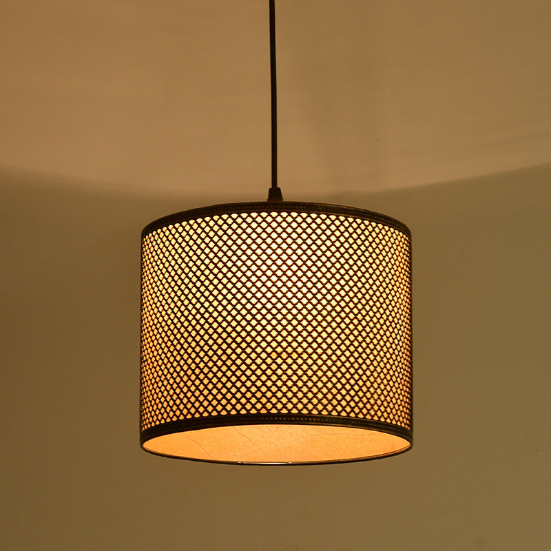 Modernist Metal Cylinder Ceiling Light With 1 Bulb: Bronze Pendant Fixture & Beige Parchment Shade