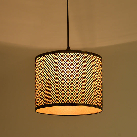 Modernist Metal Cylinder Ceiling Light With 1 Bulb: Bronze Pendant Fixture & Beige Parchment Shade