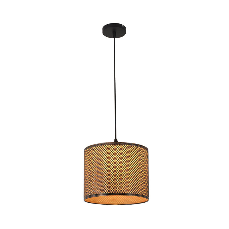 Modernist Metal Cylinder Ceiling Light With 1 Bulb: Bronze Pendant Fixture & Beige Parchment Shade