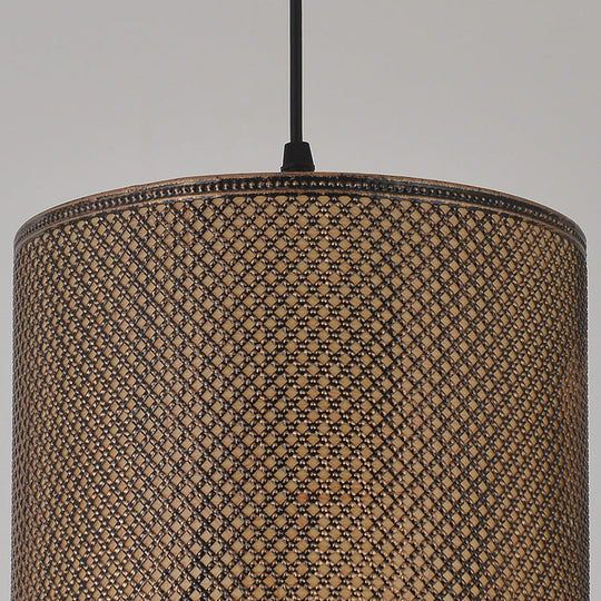 Modernist Metal Cylinder Ceiling Light With 1 Bulb: Bronze Pendant Fixture & Beige Parchment Shade