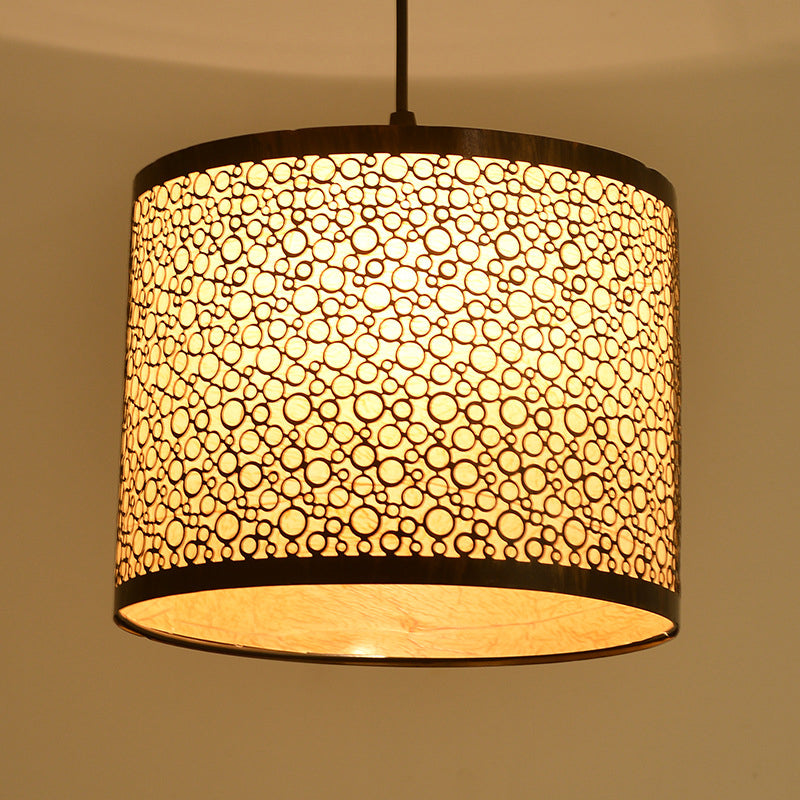 Modernist Metal Cylinder Ceiling Light With 1 Bulb: Bronze Pendant Fixture & Beige Parchment Shade /