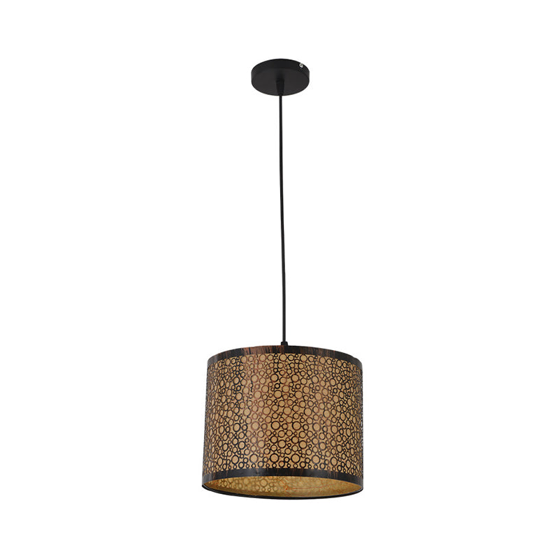 Modernist Metal Cylinder Ceiling Light With 1 Bulb: Bronze Pendant Fixture & Beige Parchment Shade