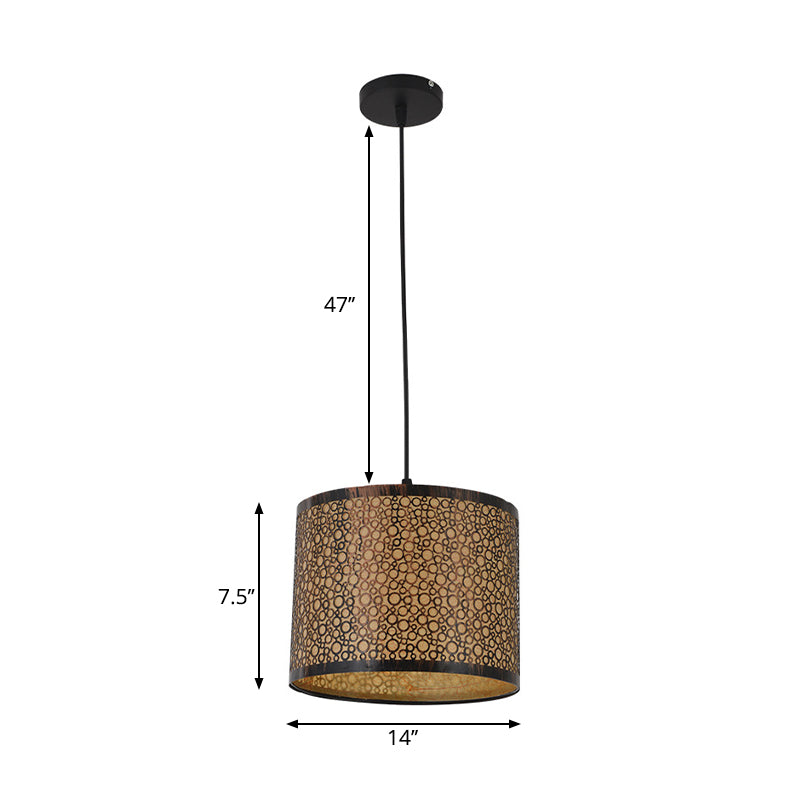 Modernist Metal Cylinder Ceiling Light With 1 Bulb: Bronze Pendant Fixture & Beige Parchment Shade