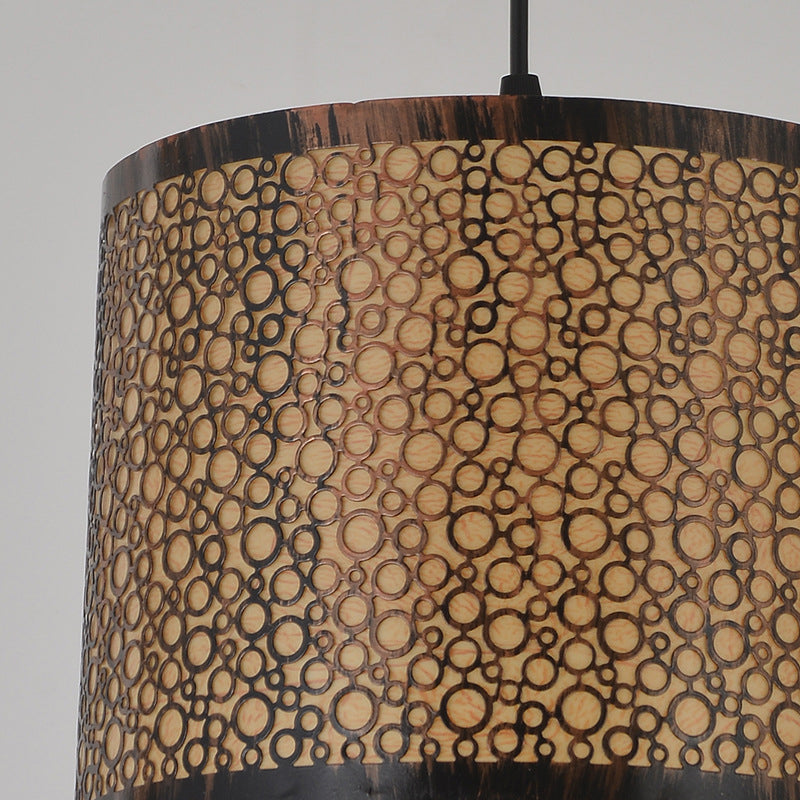 Modernist Metal Cylinder Ceiling Light With 1 Bulb: Bronze Pendant Fixture & Beige Parchment Shade