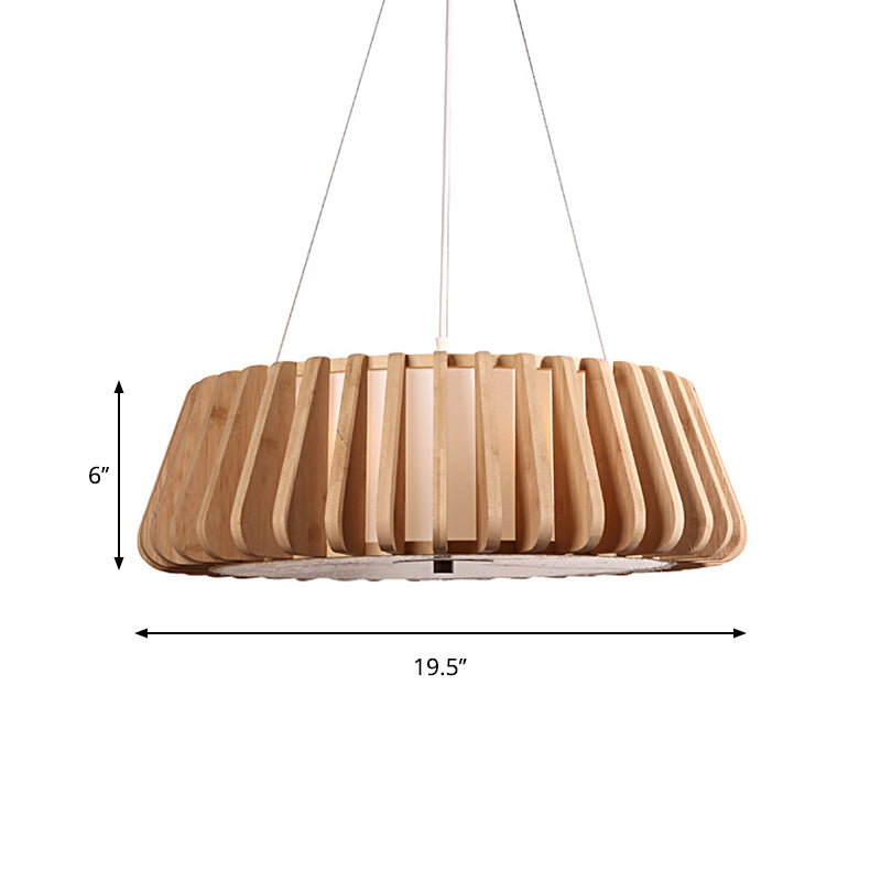 Wide Tapered Suspension Lighting - Traditional Wood 1-Bulb Nickel Hanging Ceiling Light - 19.5"/23.5