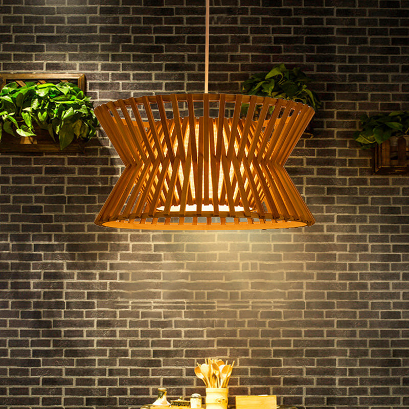 Traditional Wood Pendant Lighting: Laser Cut Bamboo Ceiling Light With 1 Bulb