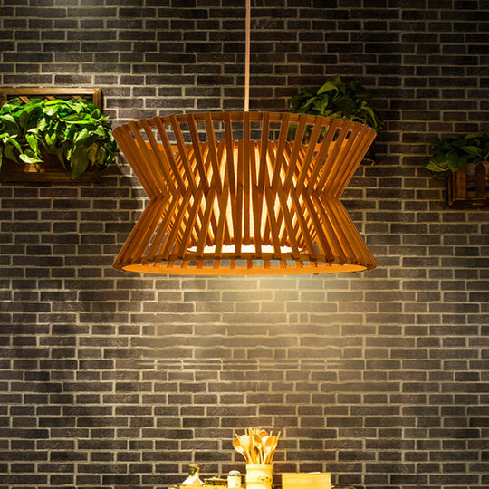 Traditional Wood Pendant Lighting: Laser Cut Bamboo Ceiling Light With 1 Bulb