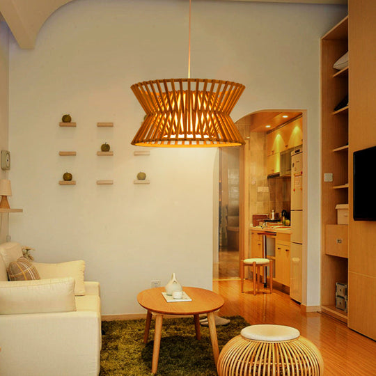 Traditional Wood Pendant Lighting: Laser Cut Bamboo Ceiling Light With 1 Bulb