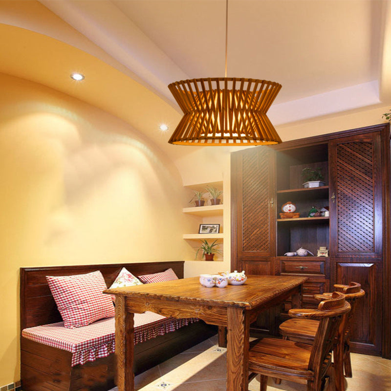 Traditional Wood Pendant Lighting: Laser Cut Bamboo Ceiling Light With 1 Bulb