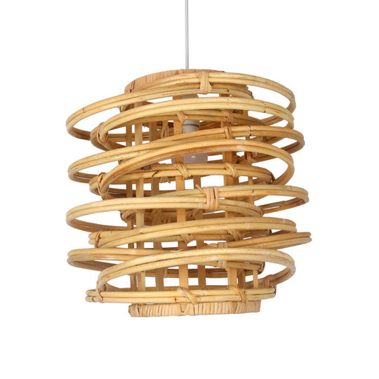 Retro Bamboo Pendant Light For Restaurants - Wood Circle Design