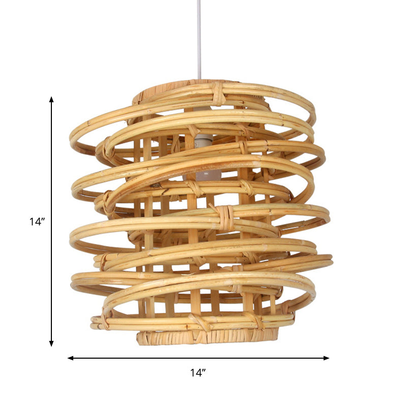 Retro Bamboo Pendant Light For Restaurants - Wood Circle Design