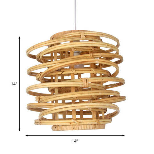 Retro Bamboo Pendant Light For Restaurants - Wood Circle Design