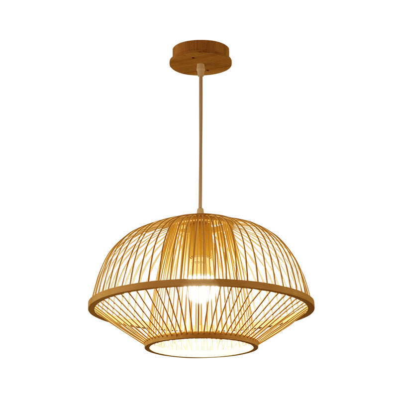 Contemporary Bamboo Pendant Light Fixture With Pear/Urn Design - Wood