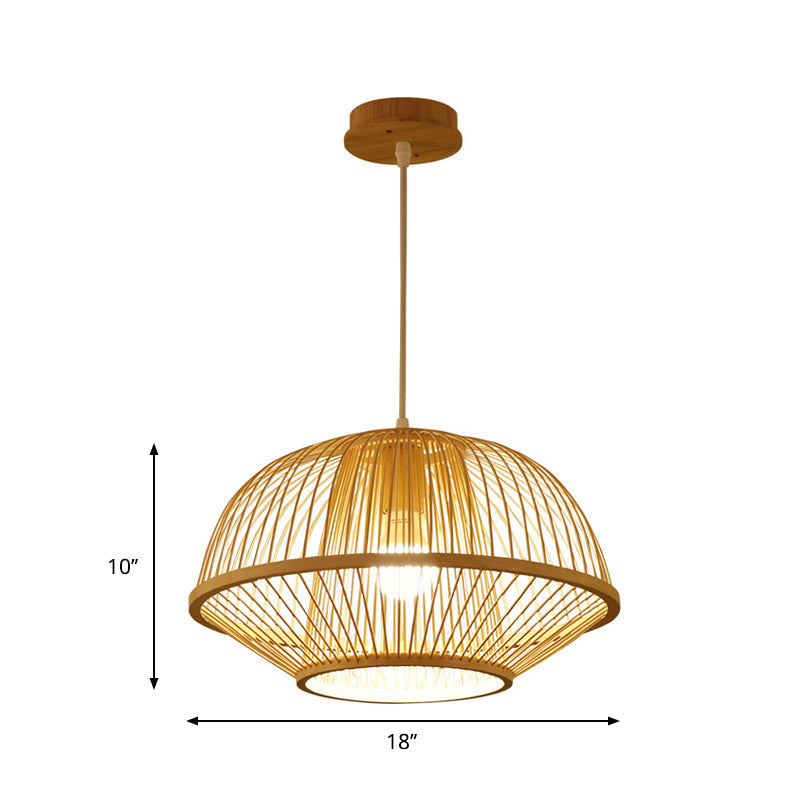 Contemporary Bamboo Pendant Light Fixture With Pear/Urn Design - Wood