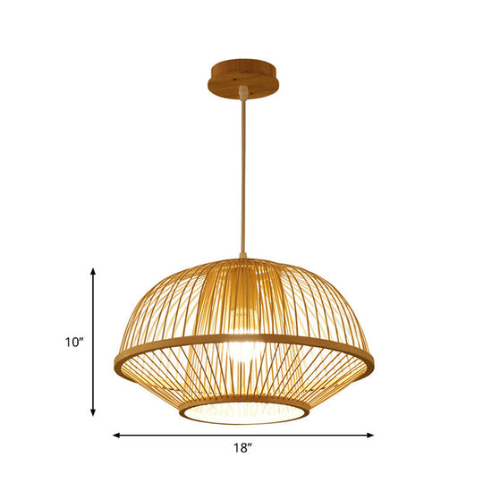 Contemporary Bamboo Pendant Light Fixture With Pear/Urn Design - Wood