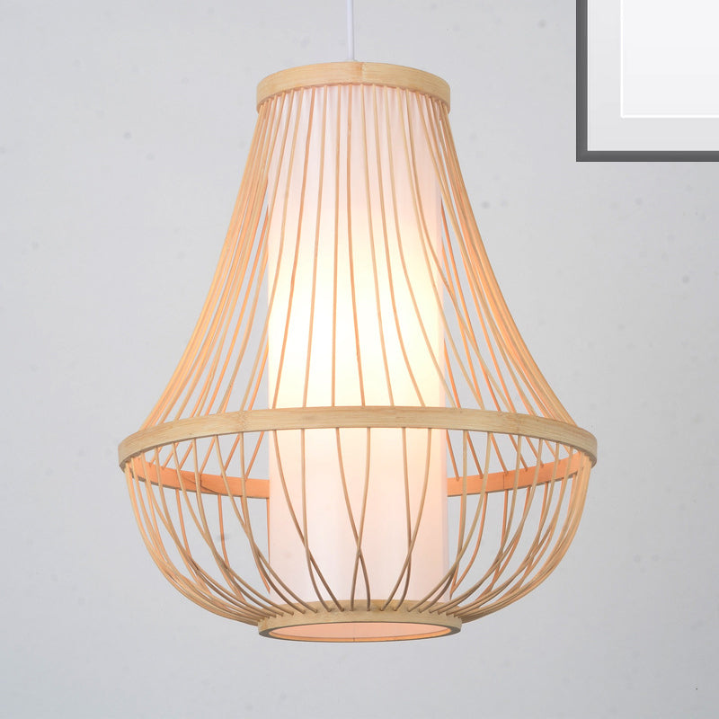 Contemporary Bamboo Pendant Light Fixture With Pear/Urn Design - Wood / B