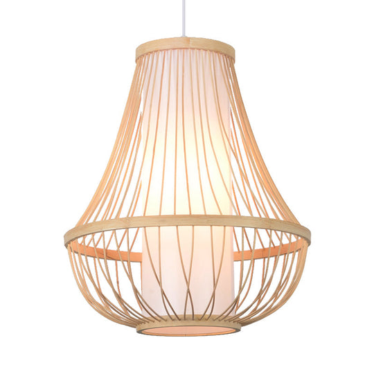 Contemporary Bamboo Pendant Light Fixture With Pear/Urn Design - Wood