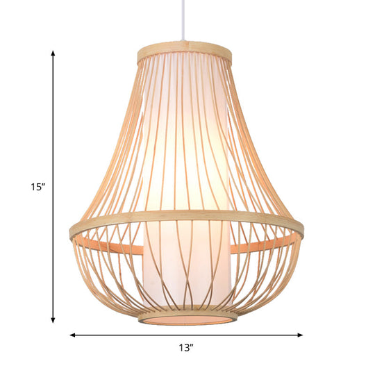 Contemporary Bamboo Pendant Light Fixture With Pear/Urn Design - Wood