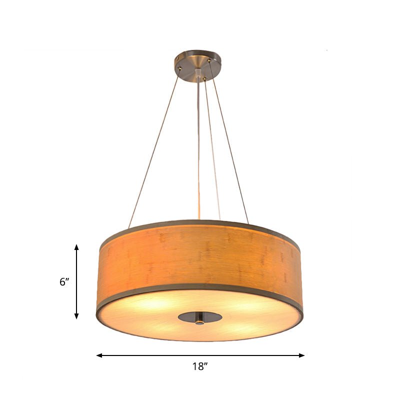 Bamboo Drum Pendant Lamp With Recessed Diffuser - Contemporary Wood Ceiling Light (1 Bulb)