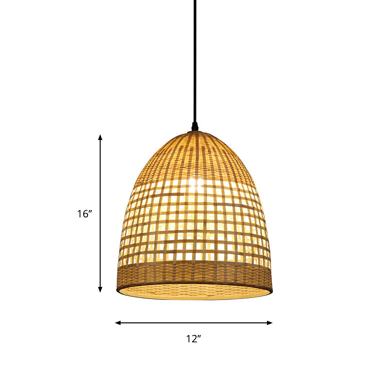 Bamboo Bell Pendant Light Rustic Wood Hanging Lamp For Restaurants