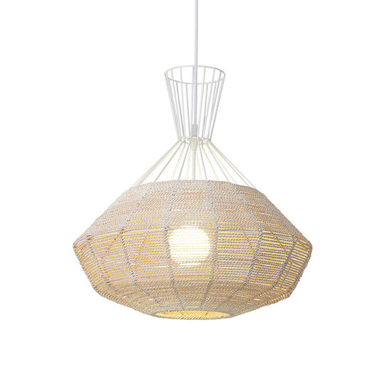 Rattan Diamond Suspension Ceiling Light - Traditional Wood Hanging Lamp 1 Bulb 14/18 Wide