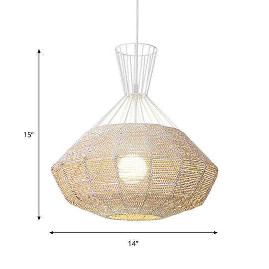 Rattan Diamond Suspension Ceiling Light - Traditional Wood Hanging Lamp 1 Bulb 14/18 Wide