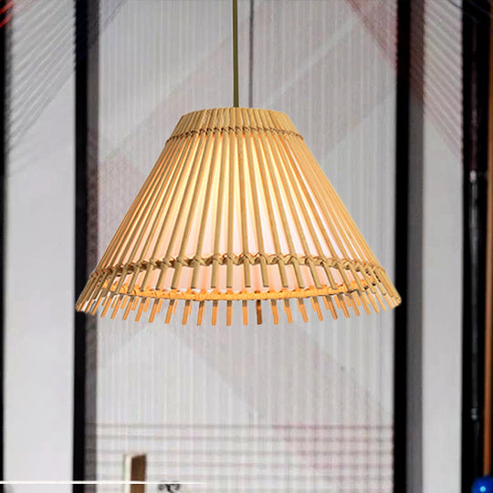 Bamboo Cone Ceiling Lamp: Modern Wood Pendant Light - Ideal For Living Room