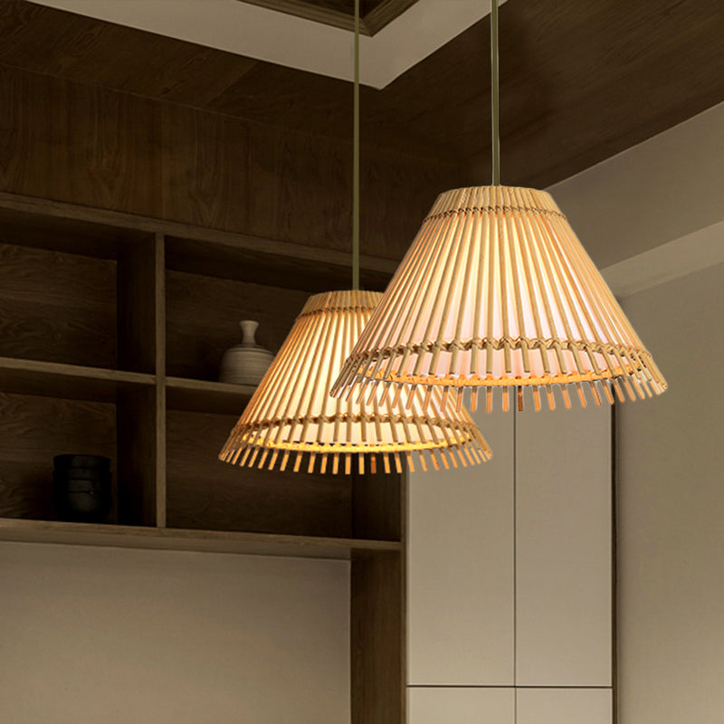 Bamboo Cone Ceiling Lamp: Modern Wood Pendant Light - Ideal For Living Room