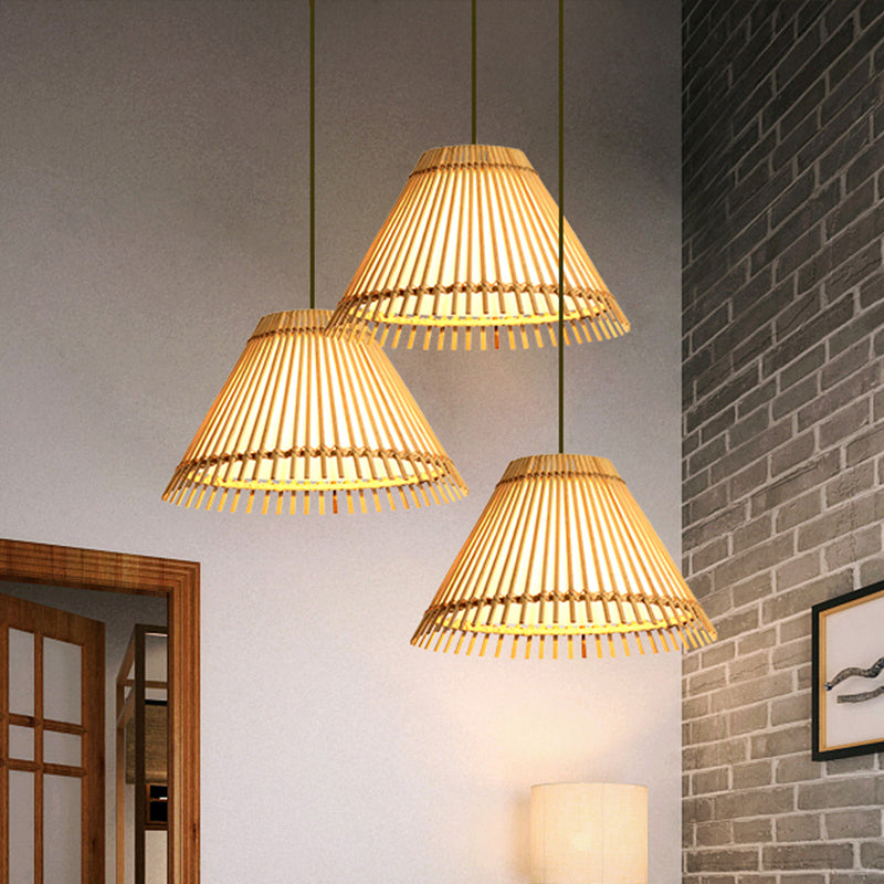 Bamboo Cone Ceiling Lamp: Modern Wood Pendant Light - Ideal For Living Room