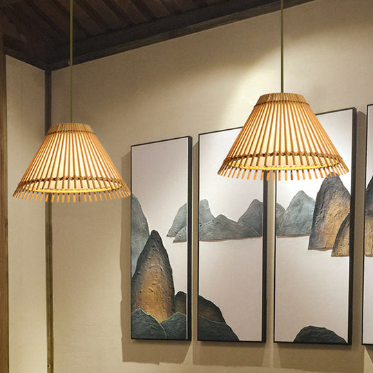 Bamboo Cone Ceiling Lamp: Modern Wood Pendant Light - Ideal For Living Room