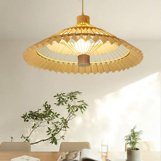 Tapered Bamboo Pendant Light - 1 Bulb 19.5/23.5 Wide Beige Hanging Lamp Kit