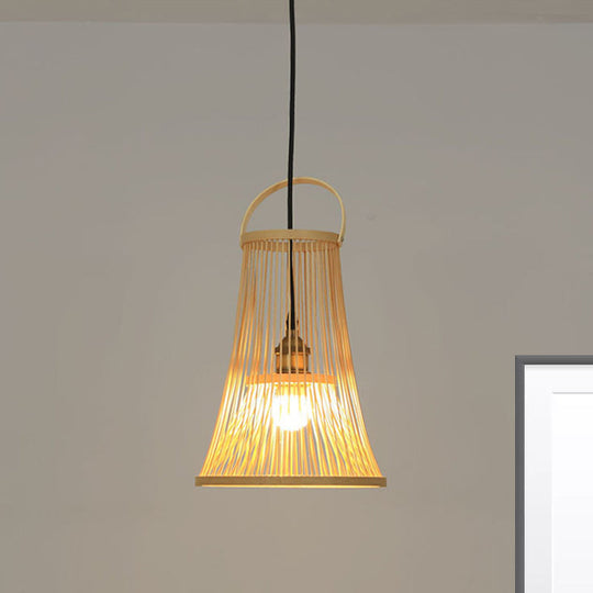 Modern Bamboo Wide Flare Pendant Light - Wood Fixture