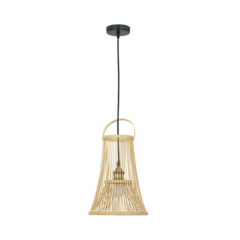 Modern Bamboo Wide Flare Pendant Light - Wood Fixture