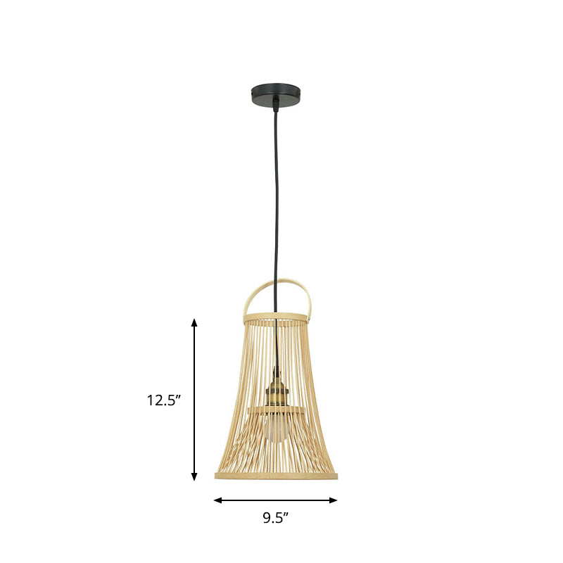 Modern Bamboo Wide Flare Pendant Light - Wood Fixture