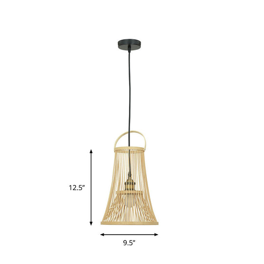 Modern Bamboo Wide Flare Pendant Light - Wood Fixture