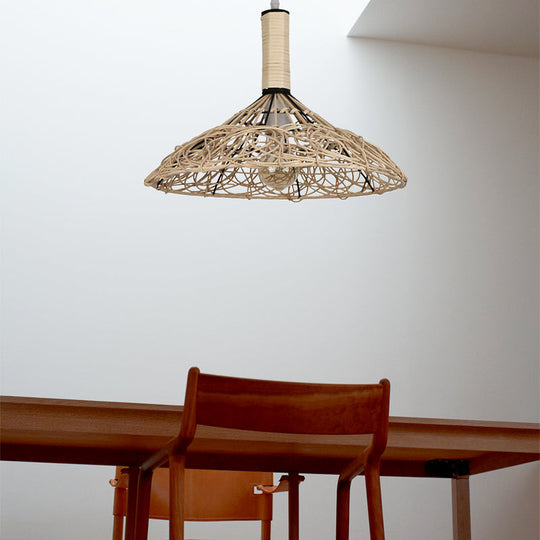 Asian Rattan Cone Ceiling Light - Stylish Wood Pendant Fixture For Living Room