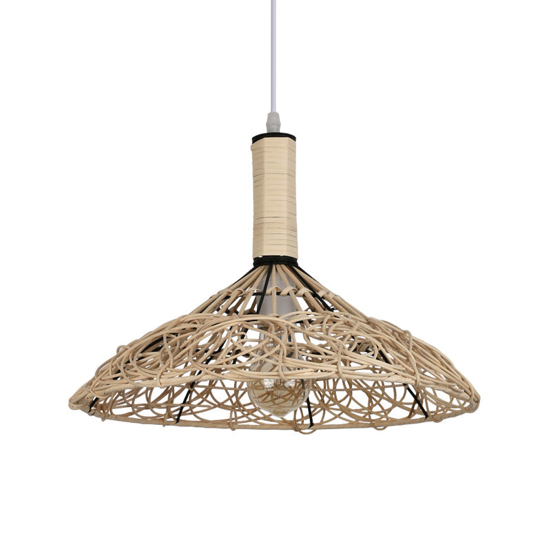 Asian Rattan Cone Ceiling Light - Stylish Wood Pendant Fixture For Living Room