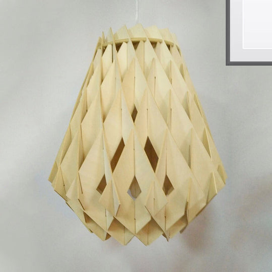 Modernist Wood Jar Ceiling Lamp - 1 Bulb Beige Hanging Pendant Light For Tearoom