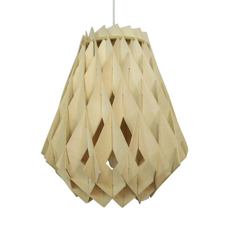 Modernist Wood Jar Ceiling Lamp - 1 Bulb Beige Hanging Pendant Light For Tearoom