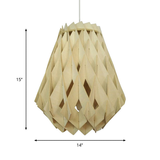 Modernist Wood Jar Ceiling Lamp - 1 Bulb Beige Hanging Pendant Light For Tearoom