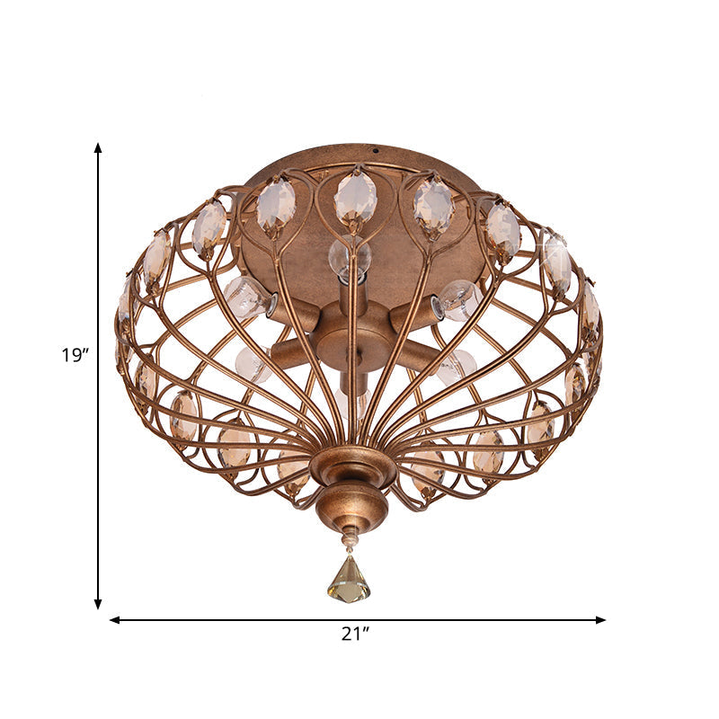 Lampe à encastrer en cristal avec cage en métal, 3/6 lumières, laiton