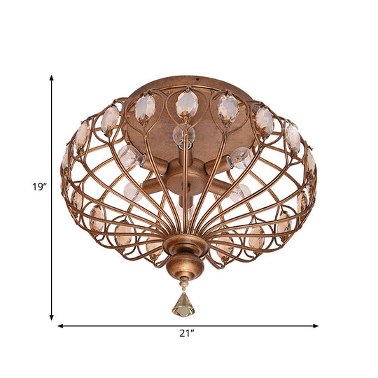 Lampe à encastrer en cristal avec cage en métal, 3/6 lumières, laiton